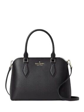 kate spade Black Leather Double-Handle Satchel with Gold Hardware